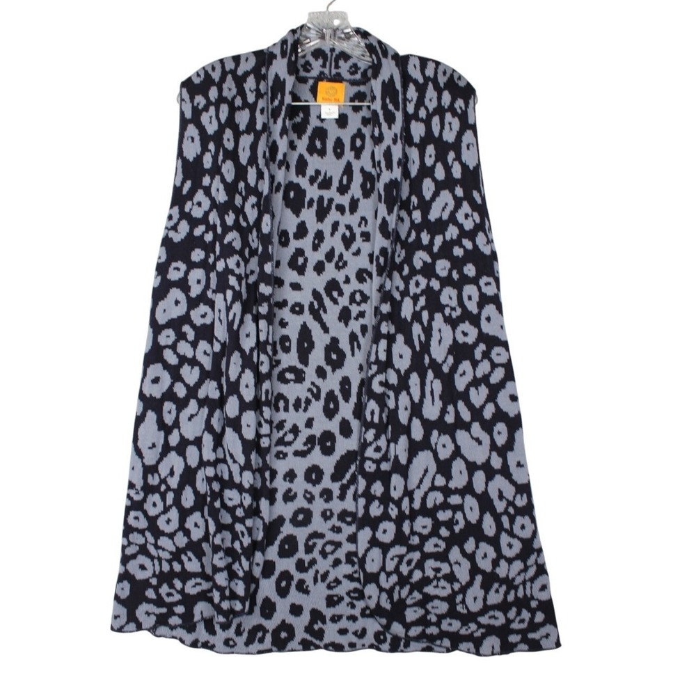 Ruby Rd. Womens Open Front Cardigan Sweater Size Small Blue Animal Print